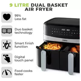 Tower T17088 9L Dual Basket Vortx Air Fryer - Black