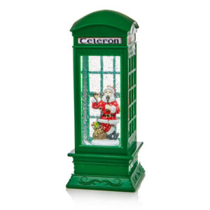 27 Cm Green Telephone Box W/ Santa